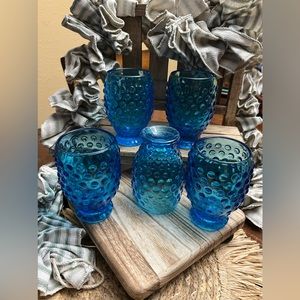 5 cobalt blue hobnail juice glasses
